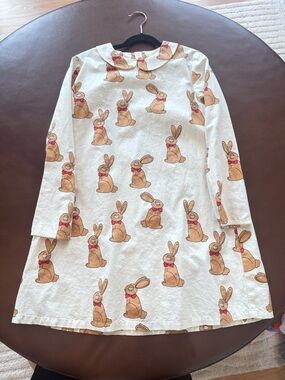 Mini Rodini Cream Bunny-Print Dress with Red Accents - size140/146